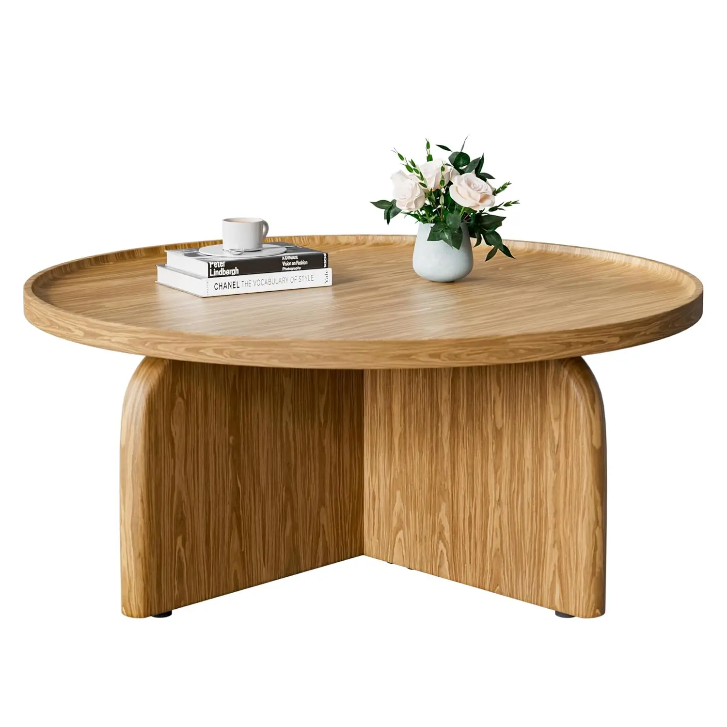 

Walnut Round Coffee Table with Seamless Top, 31.5" Circle Wooden Living Room Coffee Table with Stylish Curve, Sturdy Leg, Modern