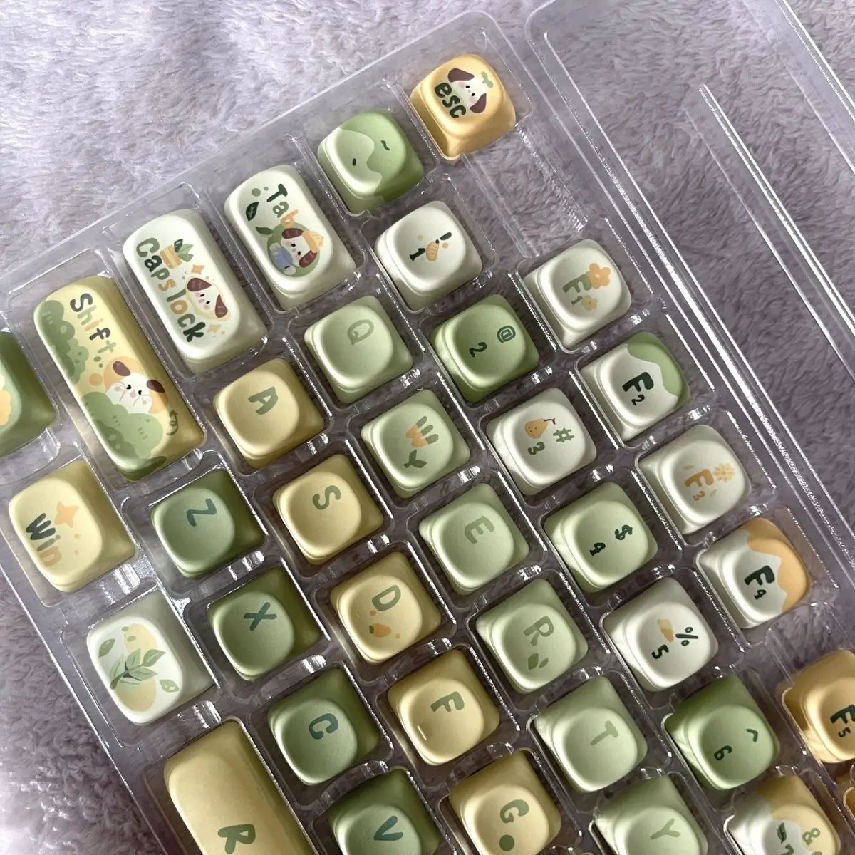 Green pine puppy moa high pbt heat sublimation, mechanical keycaps, full set of cute personality
