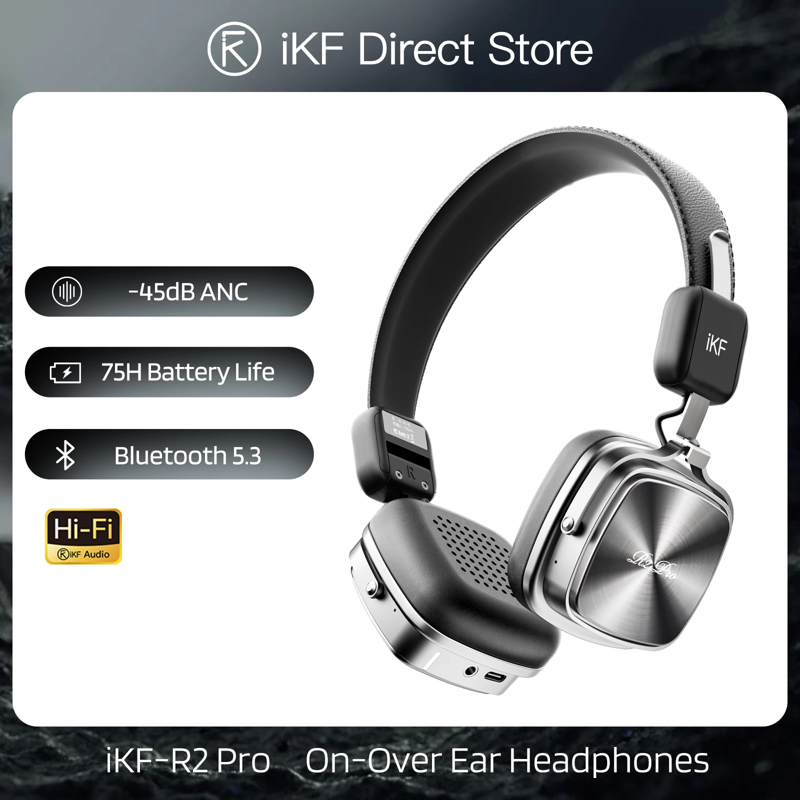 

iKF-R2 Pro Retro Headphones -45dB ANC Wireless Headset Bluetooth 5.4 HiFi Sound 5Mic ENC Clear Call 75H Battery Life App Control