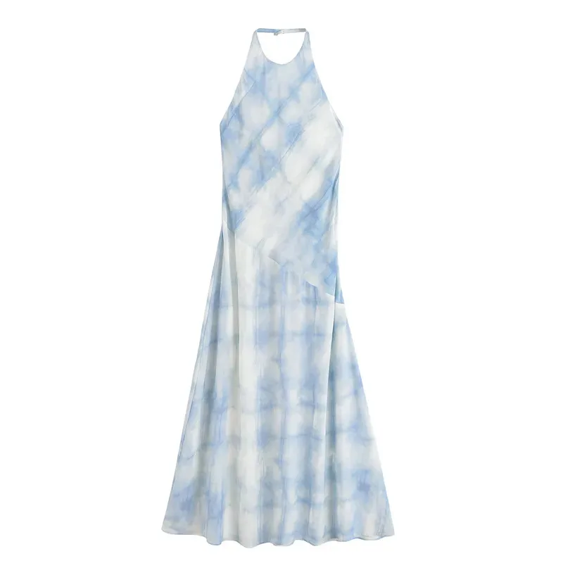 Vestido Midi estampado de moda Retro, cuello Halter, diseño sin espalda, vestido largo Sexy para vacaciones, ropa de fiesta elegante