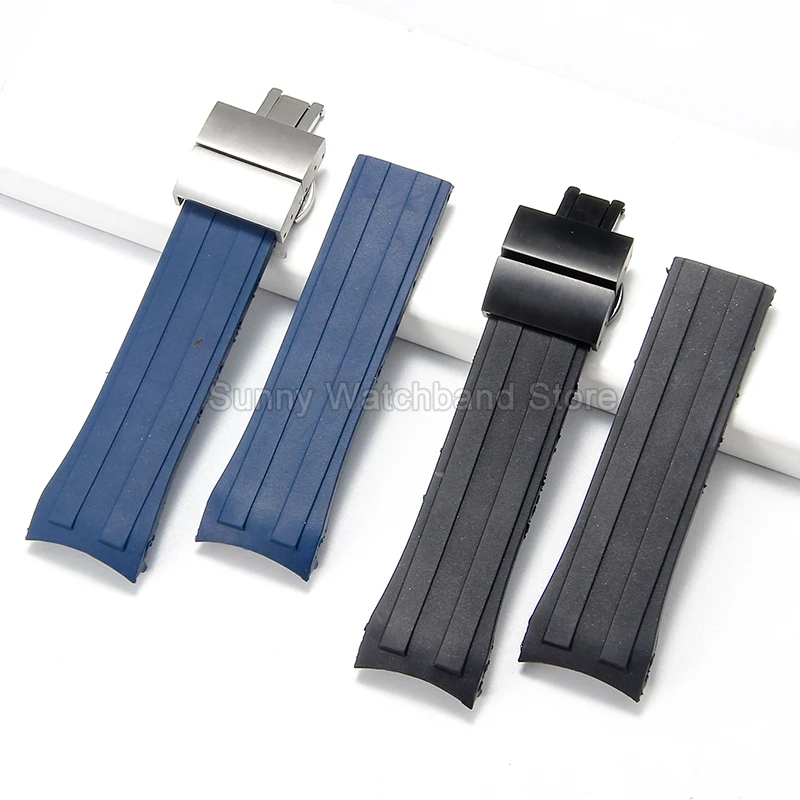 For MIDO Ocean Star Diver M026430 Silicone Watch Strap 22mm Waterproof Black Blue Curved Stainless Steel Folding Clasp Watchband