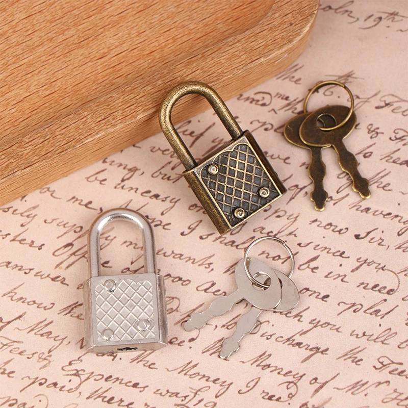 1set Mini Retro Padlock for Notepad Diary Small Luggage Box Lock With Keys Zinc Alloy Suitcase Locker Hardware