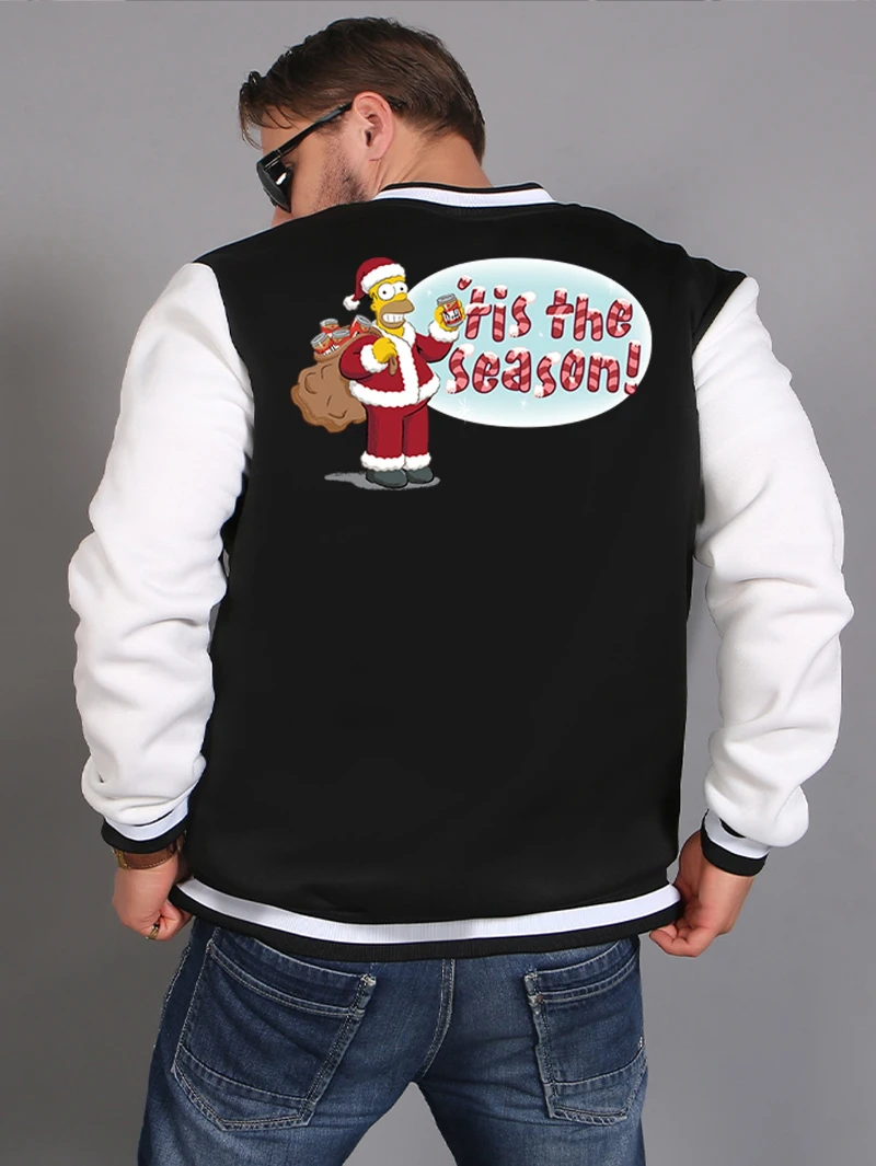 

Мужская бейсбольная куртка The Simpsons с принтом Санта-Клауса Гомера, мужская повседневная бейсбольная куртка с цветными блоками, куртка