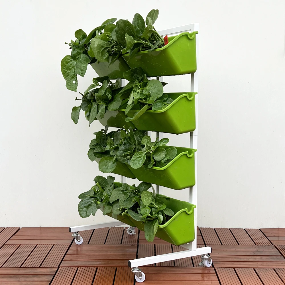 

Portable Plant Stand Pots Flower Rack Plant Shelf With 4 Tiers and 4 Movable Potted Holders With Wheels for Indoor or Outdoor