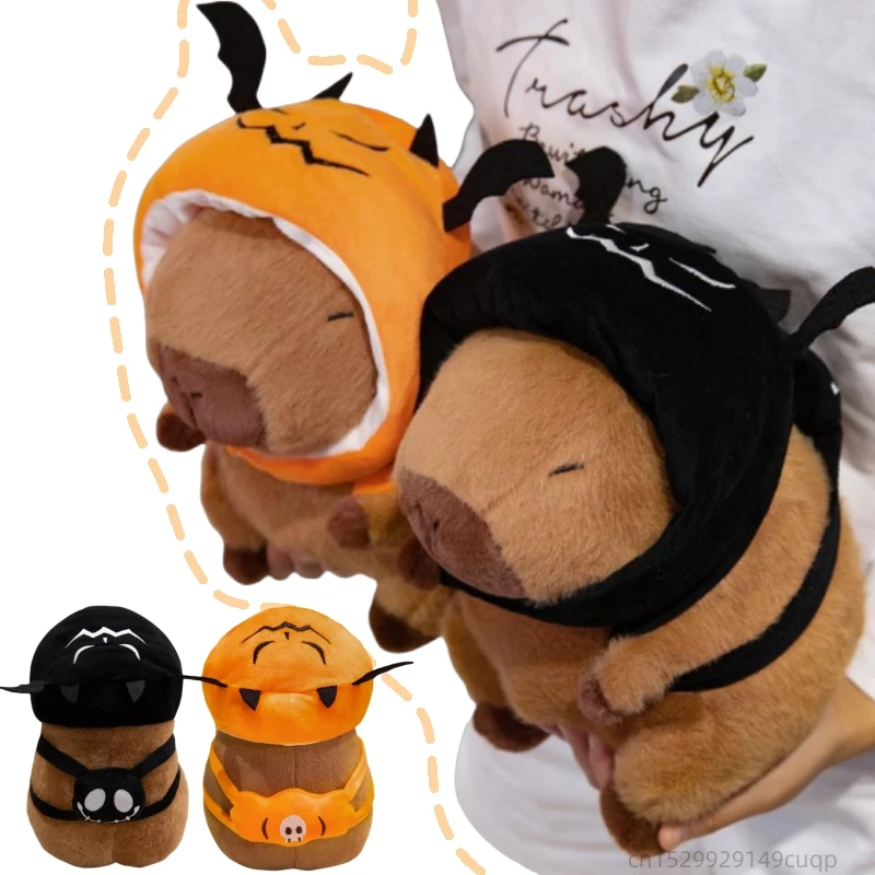 22-38cm Cartoon Fun Halloween Capybara Plush Doll Pumpkin Devil Hat Backpack Capybara Stuffed Animal Home Decor Gift For Kids