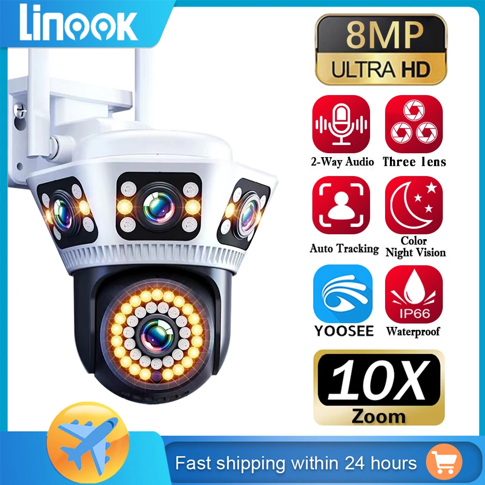 Linook 4K 3 lens 3 screen 12MP,yoosee,WIFI wireless closed-circuit television,outdoor waterproof,security camera,network camera