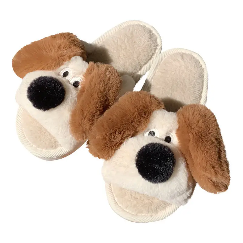 New Winter Home Cotton Slippers Dog Cartoon Dog Women Plush Warm Slipper Couple Indoor Bedroom Non-Slip Women\'s Men\'s Slippers