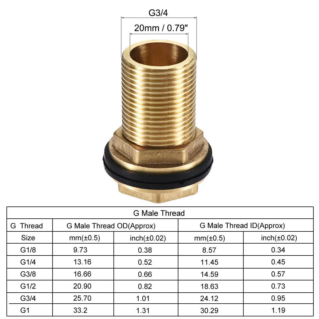 Uxcell Schott Montage, G3/4 Männlichen, Rohr Adapter Schlauch Fitting, mit Silikon Dichtungen, für Wasser Tanks, Messing, Gold-Ton