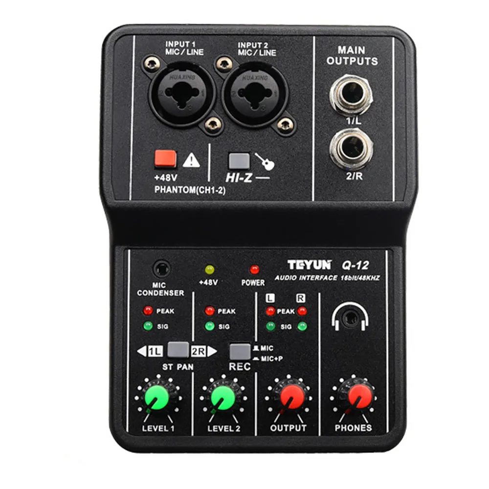 

Q-12 Professional Audio Mixers Sound Card with Monitor Electric Guitar Live Broadcast Recording for Studio Singing Computer PC