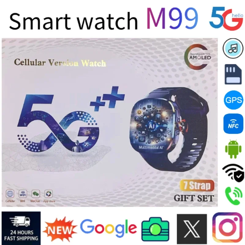 

5G Smartwatch M99, 2.4-inch Amoled screen, rotating camera, WIFI, GPS location, compass, NFC, Bluetooth smartwatch men and women