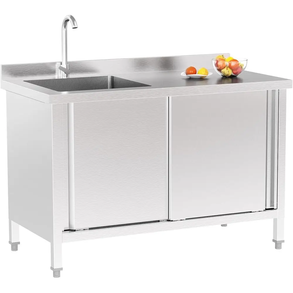 

Commercial Stainless Steel Utility Sink with Cabinet, 45.6"D x 22"W x 36.9"H, Heavy-Duty Freestanding Prep & Cleaning Sink,Custo