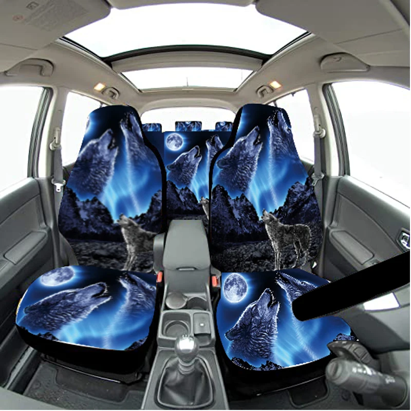 Night Wolf Printed Seat Cover, Comfortable Decoration Set, Car Protector Accessories, Easy To Install, Suitable for Most Cars