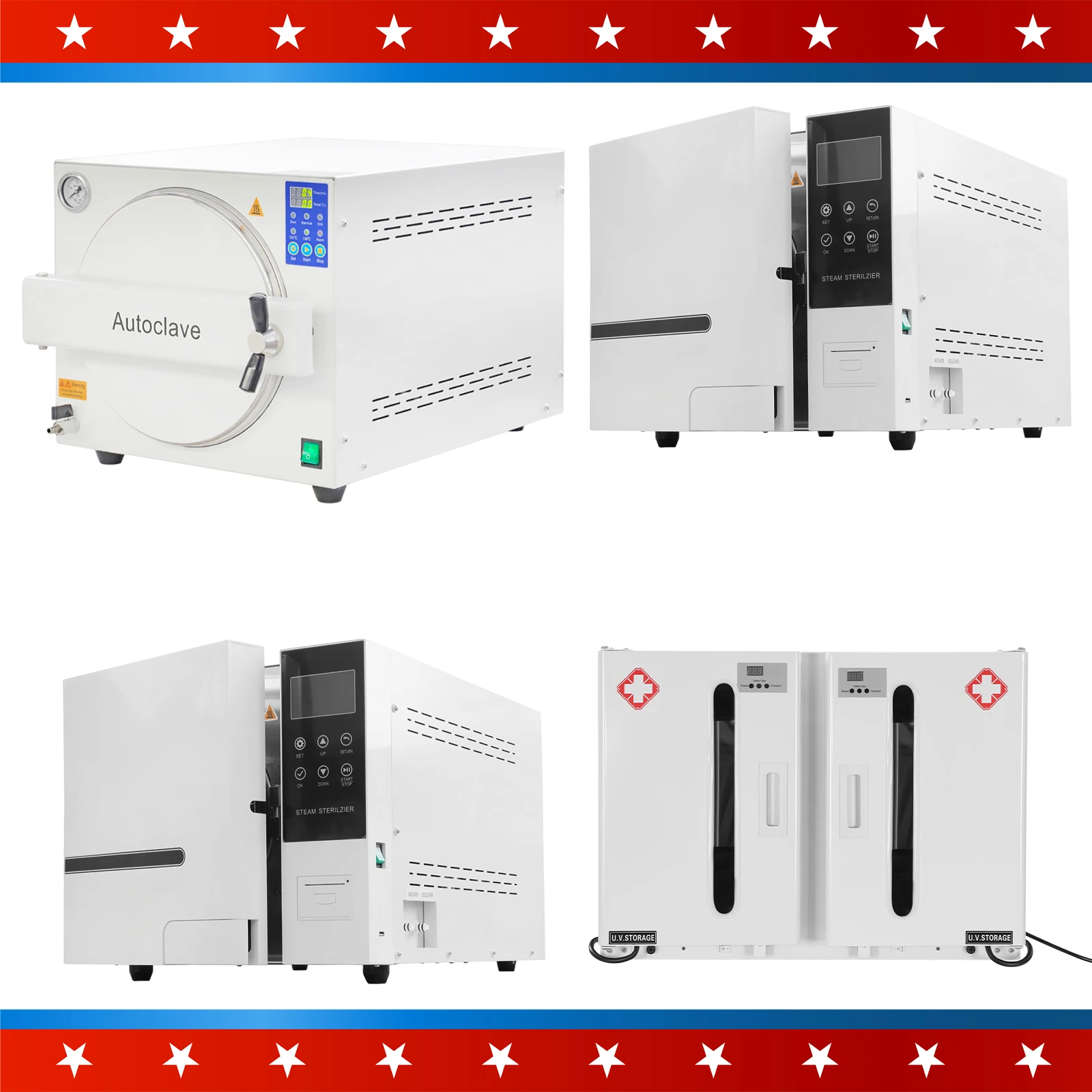 

ETERFANT Dental 18/23L Class N/B Autoclave Steam Sterilizer/54L UV Sterilizer Disinfecting Cabinet with Timing Function Trays