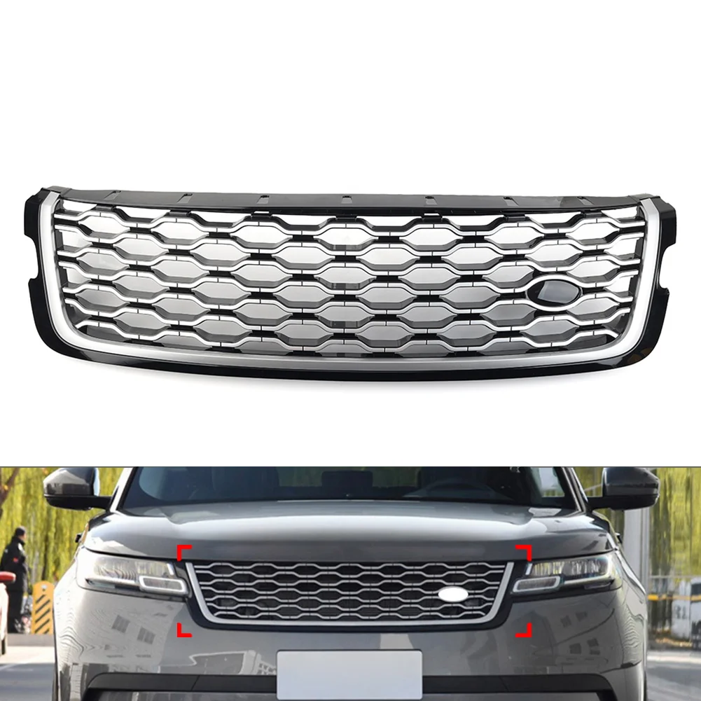 

Silver Mesh With Black Bezel Car Front Bumper Center Grille Cover Accessories For Land Rover Range Rover Velar 2017-2023