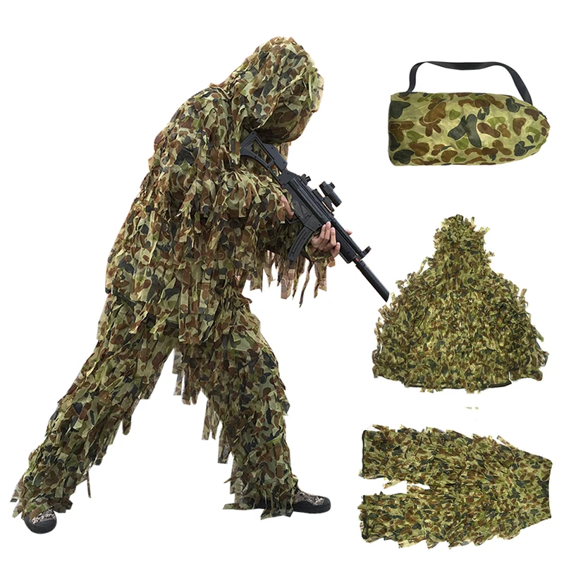 3D Leaf Camo Yowie Outdoor Ghillie Suit Men Women 3 Pieces Hunting Bionic Camouflage Clothing  Sniper CS Tactical Hunting Suit