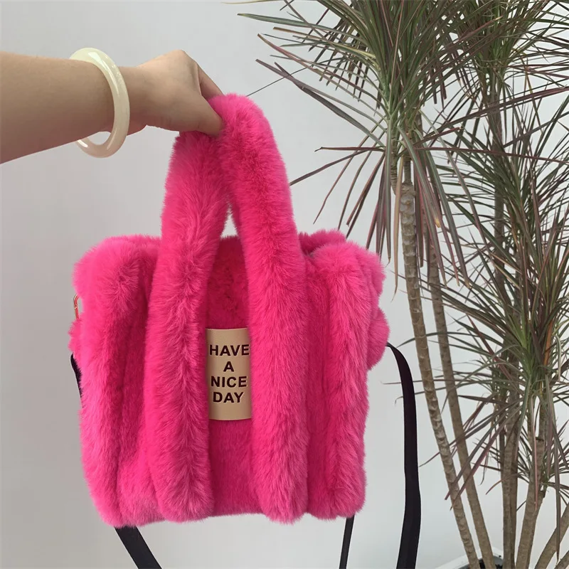 2023 Autumn And Winter New Imitation Rabbit Fur Tote Bag Women Large-capacity Shoulder Bag Messenger Bag Leisure Plush Fur Bag