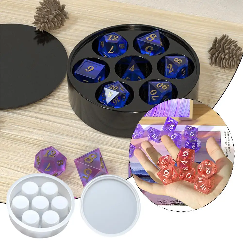 NEW 7 PCS Sharp Edge Polyhedral Dice Mold High-end Polyhedral Mold Dice Crystal Accessories Keychain Silicone Dropper DIY R R2A5