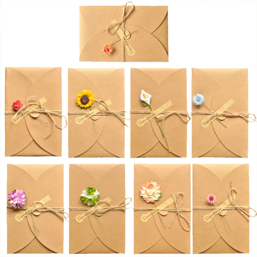 

18Pcs Handmade Dried Flower Greeting Cards Creative Kraft Paper Elegant Wishes for Birthday Mother's Day Valentine Anniversary