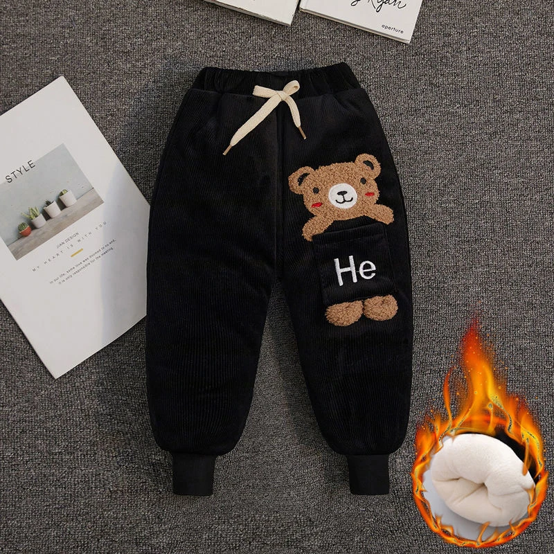 1 2 3 4 5 Years Winter Keep Warm Baby Boys Pants Cute Cartoon Bear Corduroy Girls Trousers Christmas Birthday Gift Kids Clothes