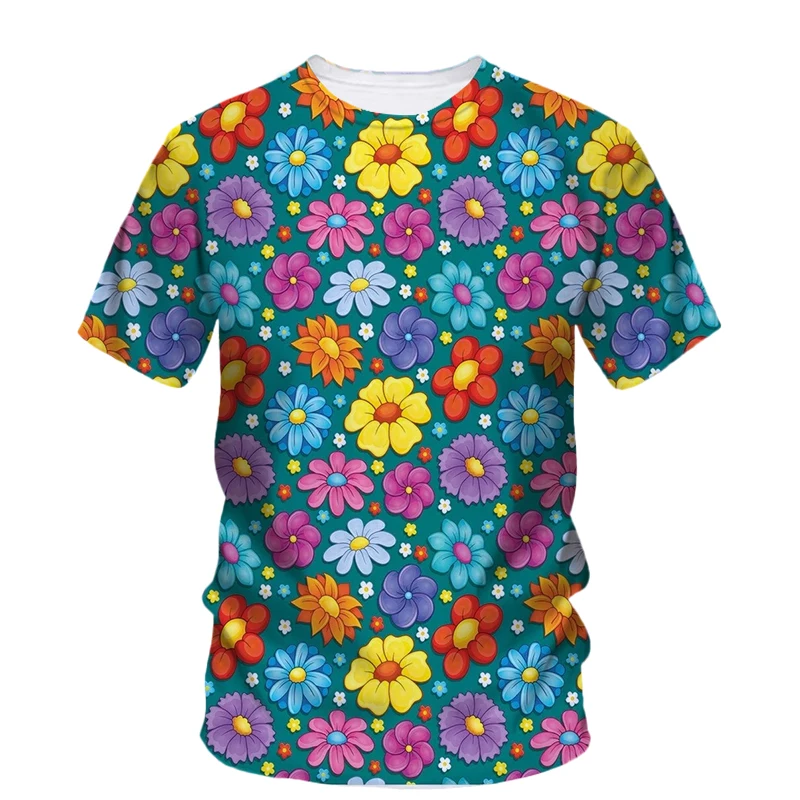 Summer New Flowers and Plants graphic t shirts For Unisex Trend Fashion Men Casual Personality Printed Round Neck Short Sleeve