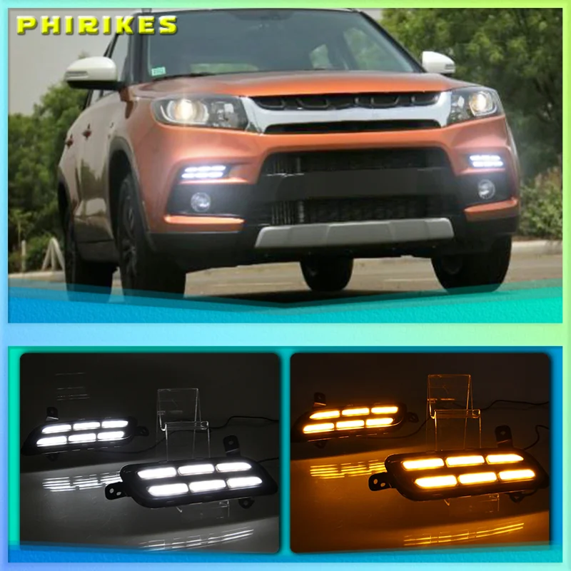 

LED DRL Daytime Running Lights Daylight with yellow turn signal Styling light For SUZUKI Vitara brezza 2015 - 2017