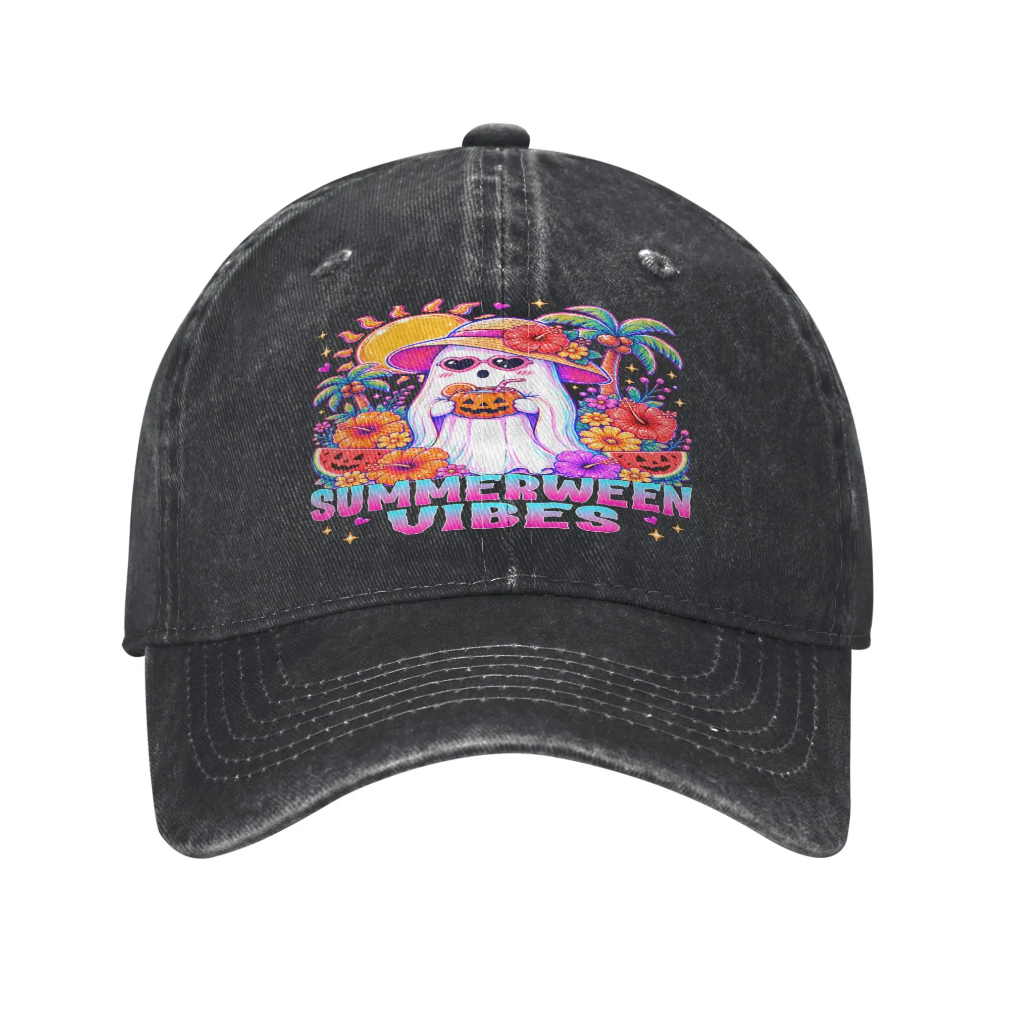 Summerween Vibes Spooky Ghost Pumpkins Women Girls Cap  Cool Baseball Cap Hats Visor Protection Snapback Cotton tops gorras