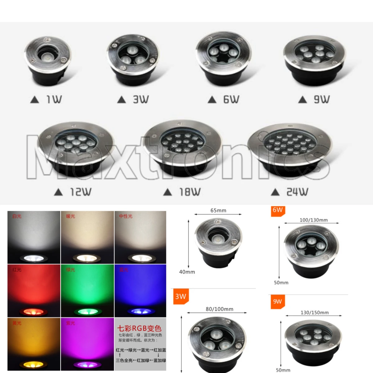 Underground Ultra Thin 50MM DC24V LED Lawn Lights 1/3/6/9/12W Waterproof IP67 Floor Recessed Spotlight Outside Garden Lighting