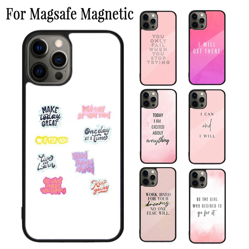 Pink Workout Motivation quotes Magnetic Phone Case For iPhone 16 15 14 Plus 13 12 11 Pro Max Magsafe Wireless Charging Cover