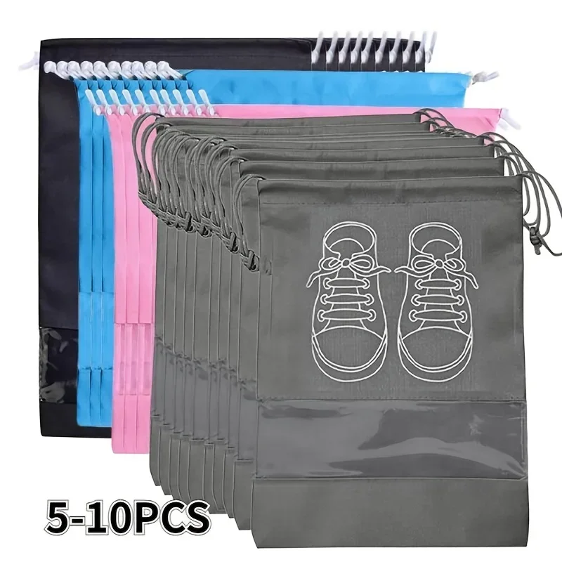 5/10pcs Shoes Storage Bag Closet Organizer Non Woven Travel Portable Bag Waterproof Pocket Clothing Classified Draw Hanging Bag