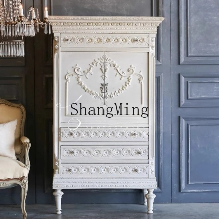 

CL retro carved entrance cabinet bucket high cabinet living room dining side solid wood homestay storage cabinet