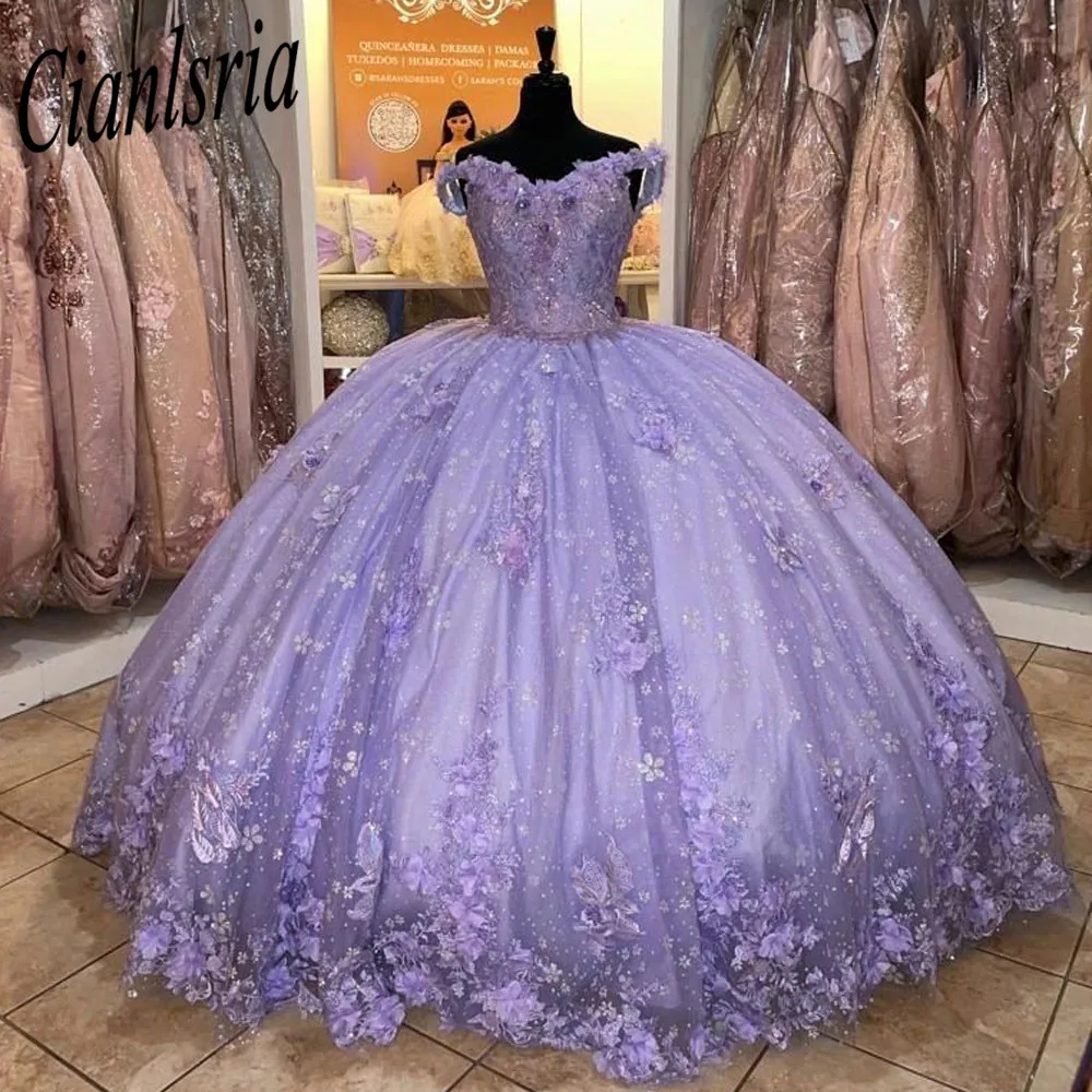 Vestidos de Quinceañera de princesa Sweetheart 2023, lilas, 15, fiesta de cumpleaños, desfile, tul, encaje, cuentas de cristal, dulce vestido 16