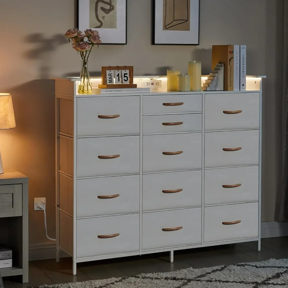 

White Dresser with Charging Station and LED Lights, Dresser for Bedroom with 13 Drawers, Dressers & Chests of Drawers for Bedroo