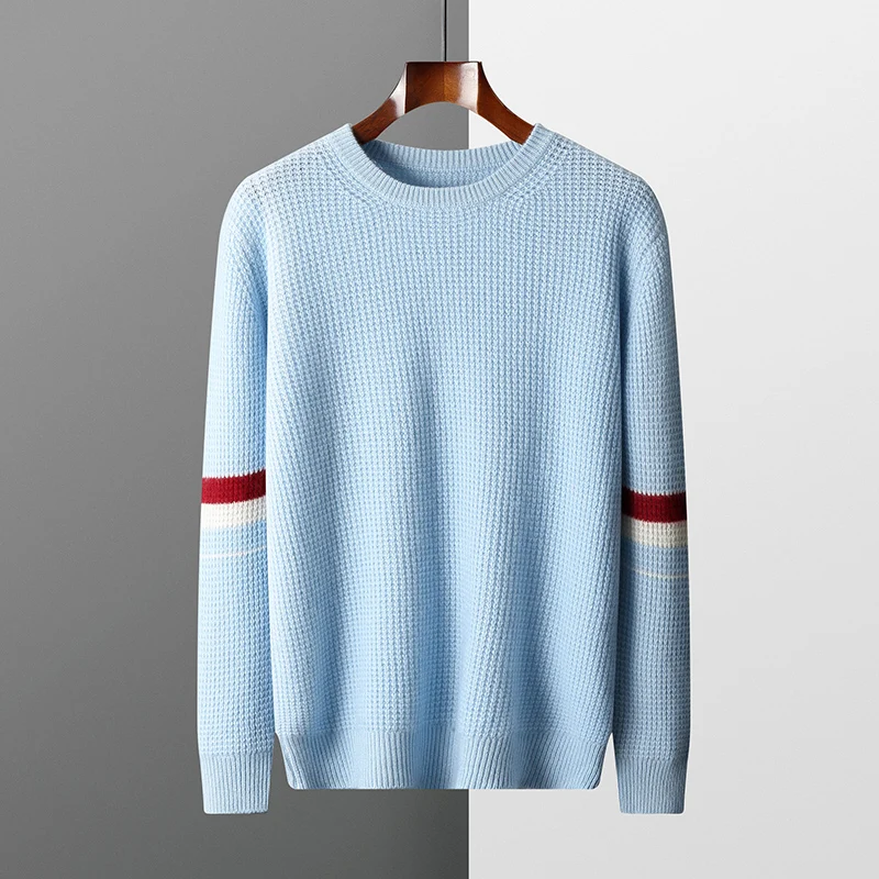 

100% Merino wool autumn/winter new men's O-neck thick jacquard cashmere sweater casual loose long sleeved pullover knitted top