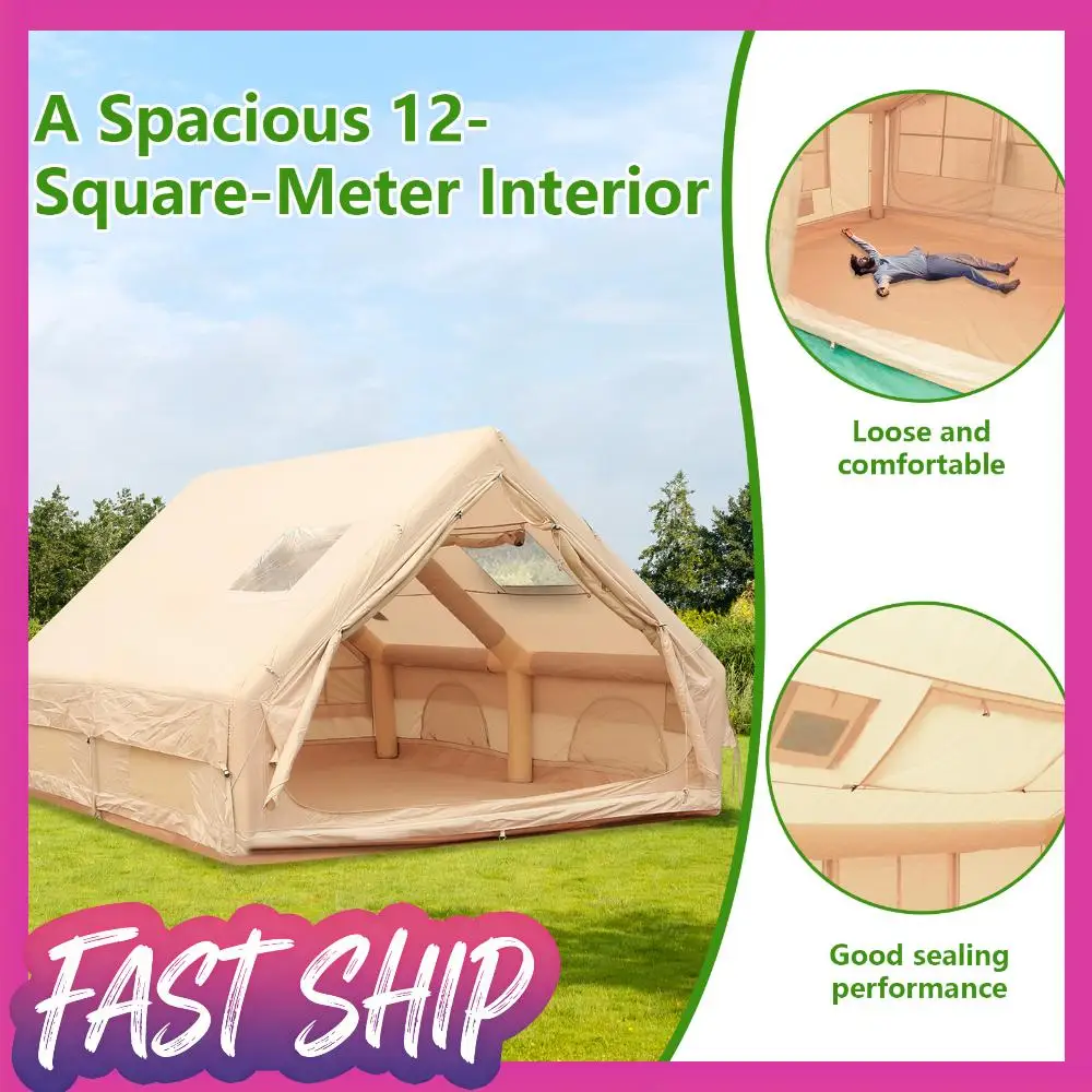 

Inflatable Camping Tent with Pump Large Family Tent Waterproof Windproof for Outdoors