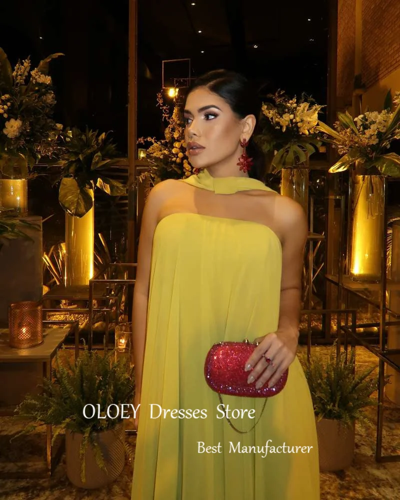 Oloey einfache gelbe Chiffon Abendkleider Dubai arabische Frauen Scalf gerade schwangere Frauen Ballkleider formelle Party kleid