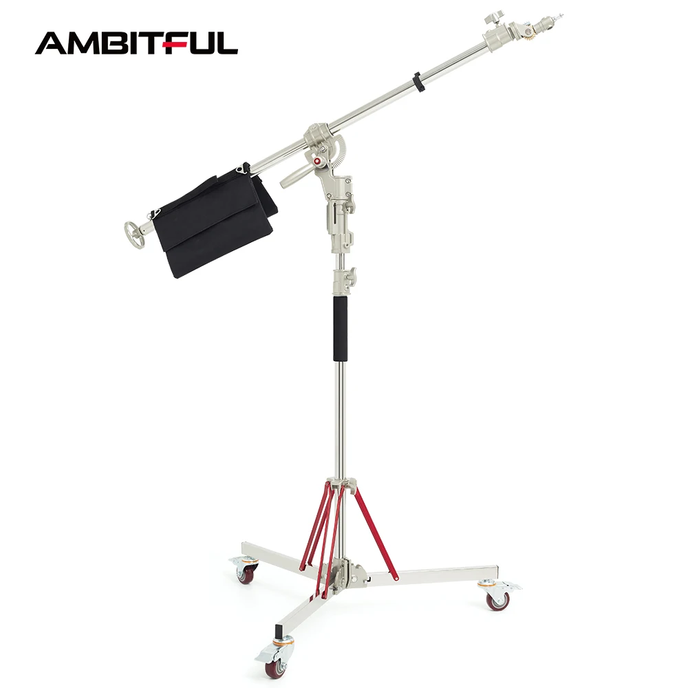 Remotely Adjustable Heavy Duty Stainless Steel 210CM Light Stand + Boom Arm C Stand + Wheel Load Bearing 10KG for Studio Light