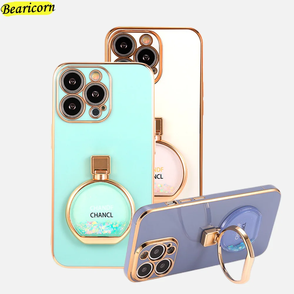 

Liquid Quicksand Perfume Bottle Stand Holder Plating Phone Case For Samsung Galaxy Note 10 20 S10 Lite S20 S21 FE S22 Plus Ultra