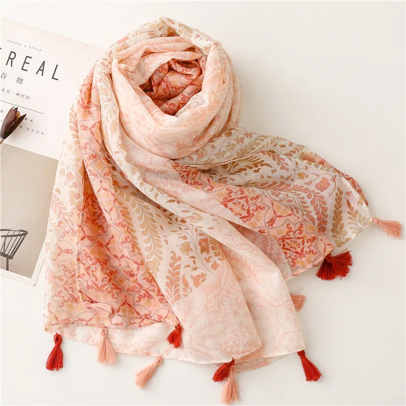 

2023 New Fashion Creative National Wind Cotton Hemp Feel Scarf Ladies Orange Wheat Tassel Travel Beach Towel Shawl