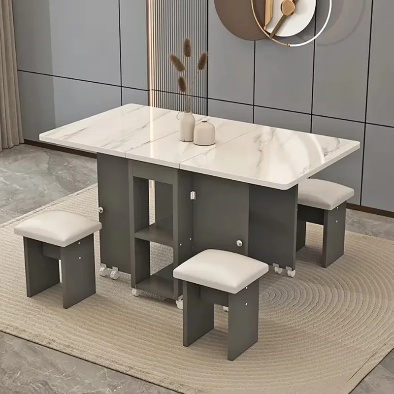 Juego de Mesa de Comedor Plegable con 4 Sillas, Mesa de Comedor Italiana de Lujo Decorativa, Mesas y Sillas de Comedor Modernas y Sencillas, Muebles de Cocina