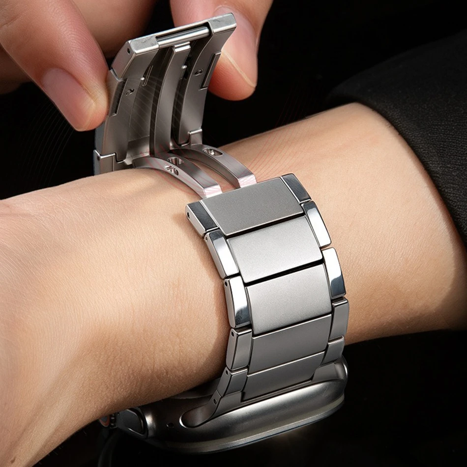 Titanium Matte Three Bead Strap For Apple Watch Ultra 3 2 49/46/45/44/42/41/40/38mm Band For Iwatch Series 12 11 10 9 8 7 6 5 SE