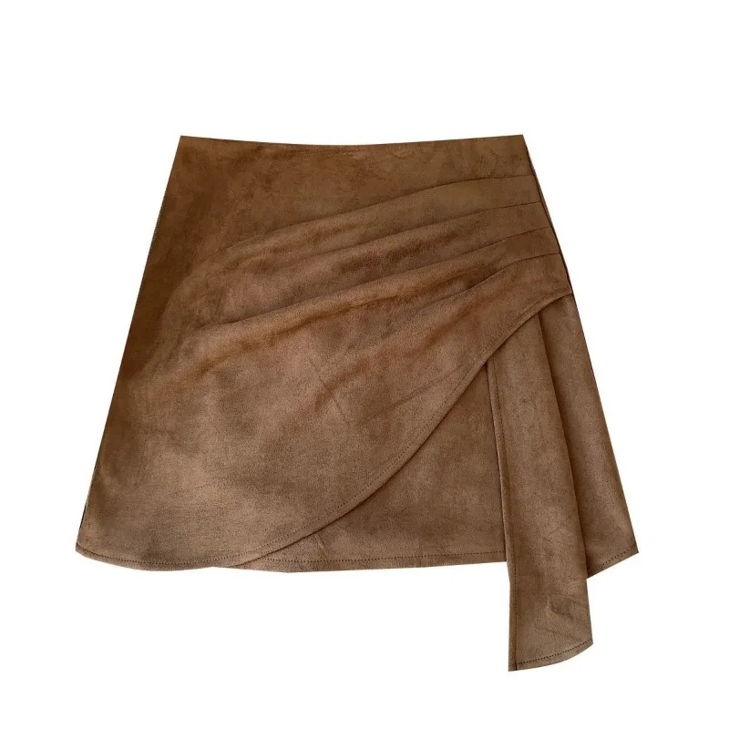 Jupe courte en daim irrégulière, taille haute et fine en automne et en hiver, jupe de hanche Anti-lumière avec mot A, décontractée et polyvalente à la mode