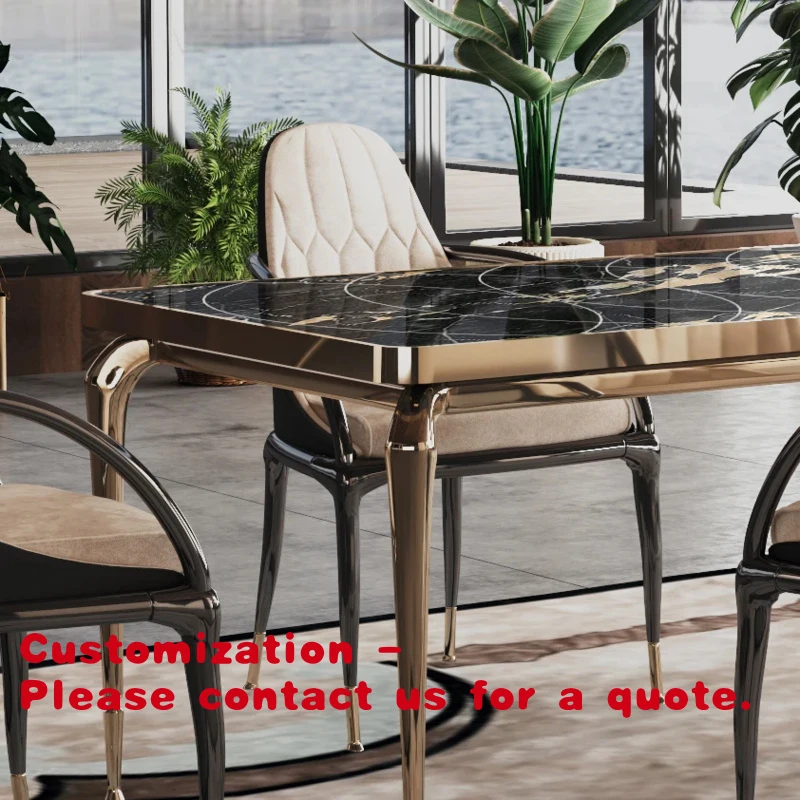 

Customize.Hot Selling Minimalist Luxury Modern Home Dining Table Set Stone Surface Stable Furniture Golden Leg Rect