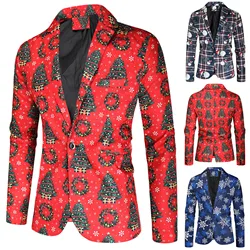 Christmas Hawaiian Shirts Christmas Tree snow Printed Blazer Men Fashion Suit Coat Long Sleeve Beach  Lapel  Men's Clothing