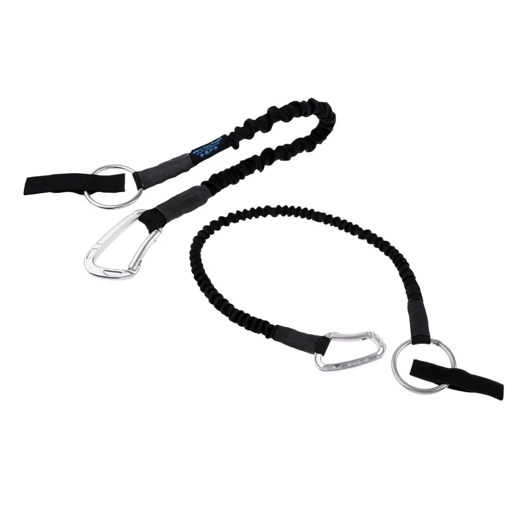 

Steel Carabineer Double Snap Hook Safety Lanyard Shock Absorbing Rope for Window Cleaning Camping