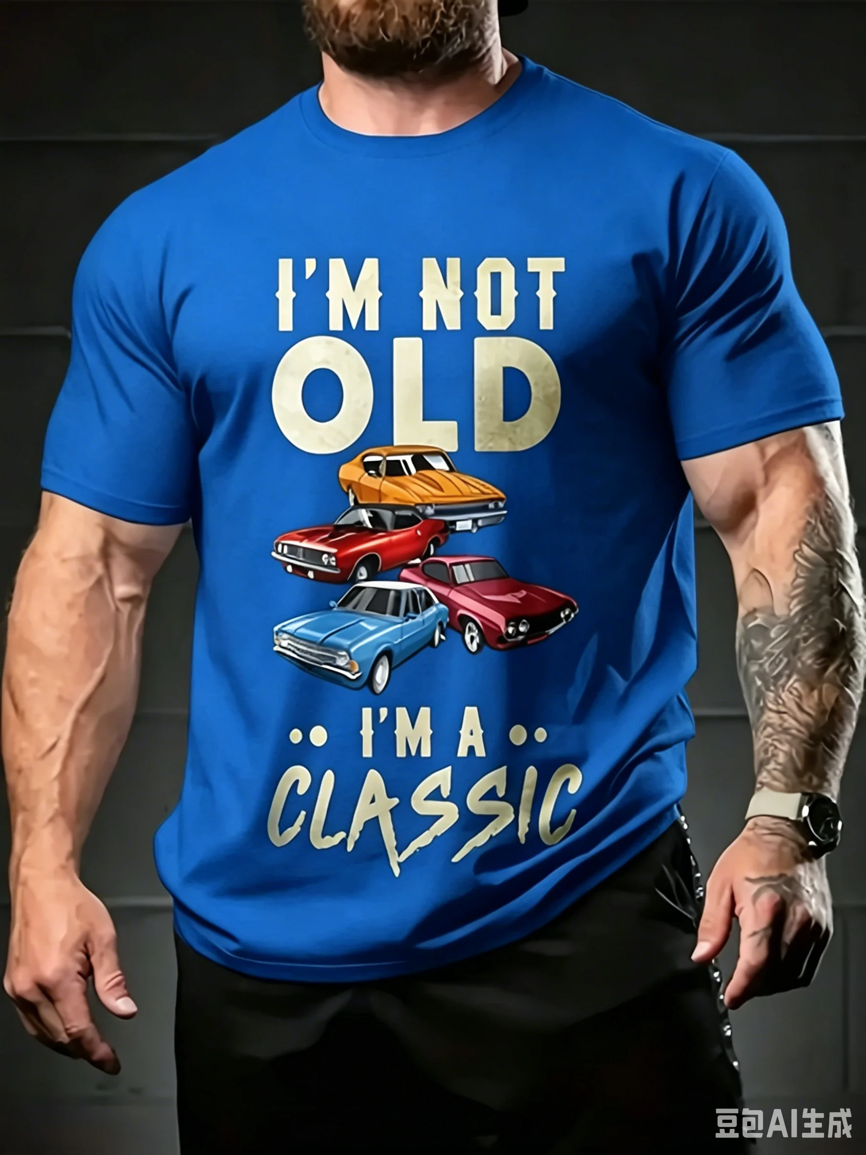 New Fashion I'm Not Old I'm A Classic Classic Car Print Short Sleeve T-Shirt, Casual Retro Men Short Sleeve Top
