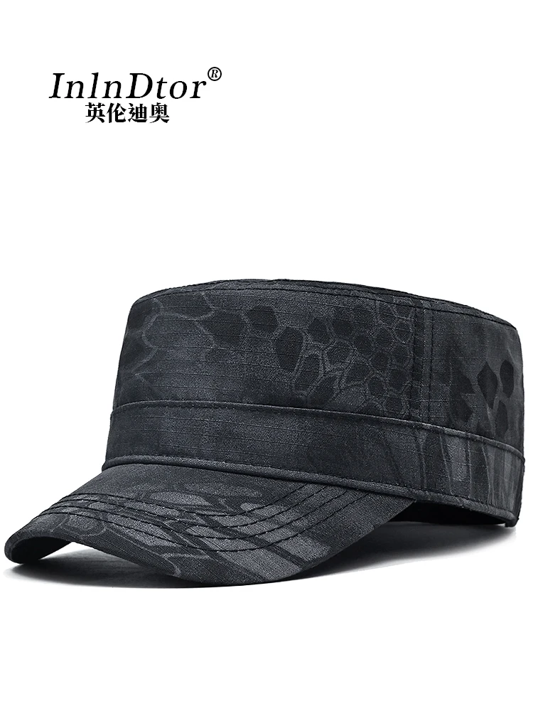 InlnDtor 2024Flat top python print hat men\'s spring and summer quick dry climbing cap Outdoor Survival sunscreen Army cap