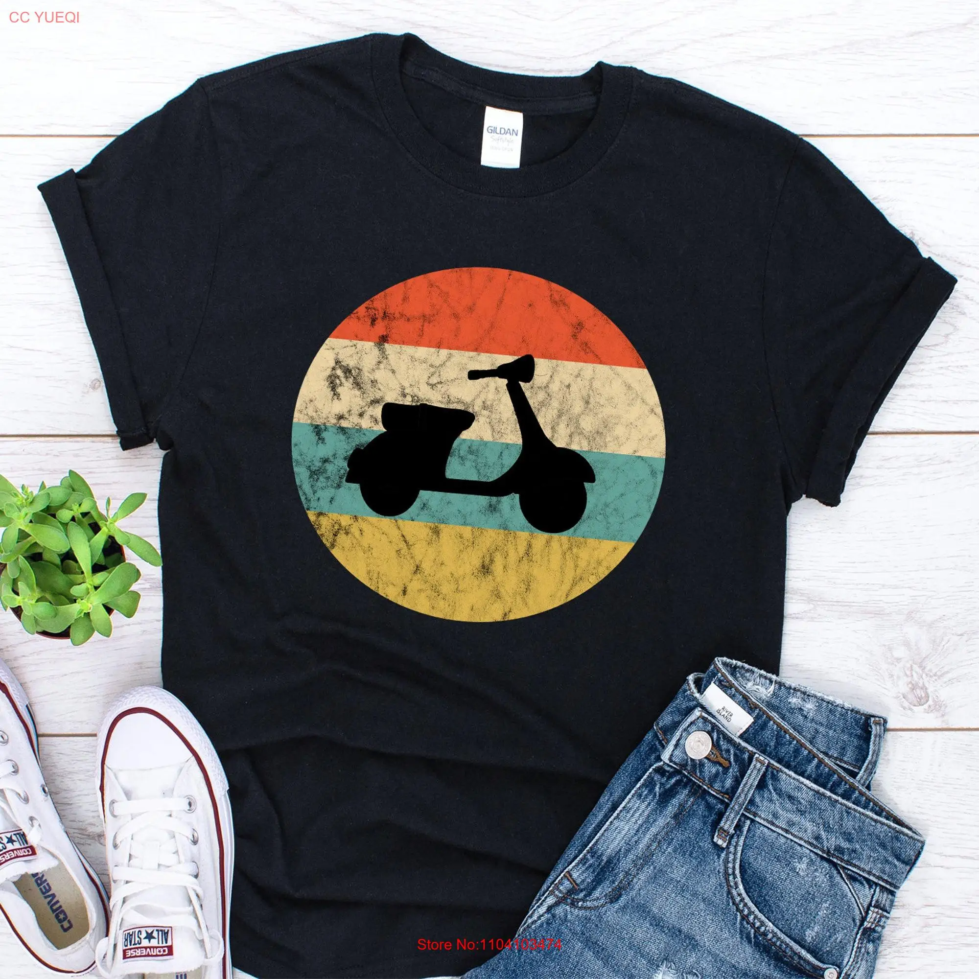 Electric Moped T Shirt Retro Vintage SunseT Motorcycle Motor Scooter Scootering  long or short sleeves