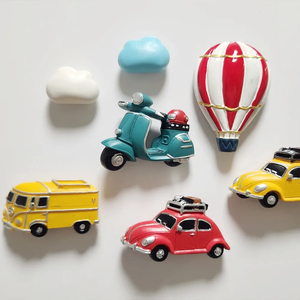 Car Motorbike Fire Balloon 3D Fridge Magnets Resin Refrigerator Magnets Sticker Handicraft Souvenir Gift Home Decoration