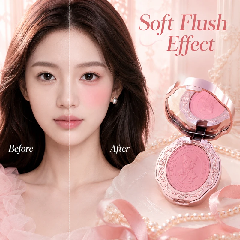 3-Color Gradient Blush Powder Silky Smooth Buildable Matte Cheek Color Long-Wear Portable Compact with Mirror for All Skin Tones
