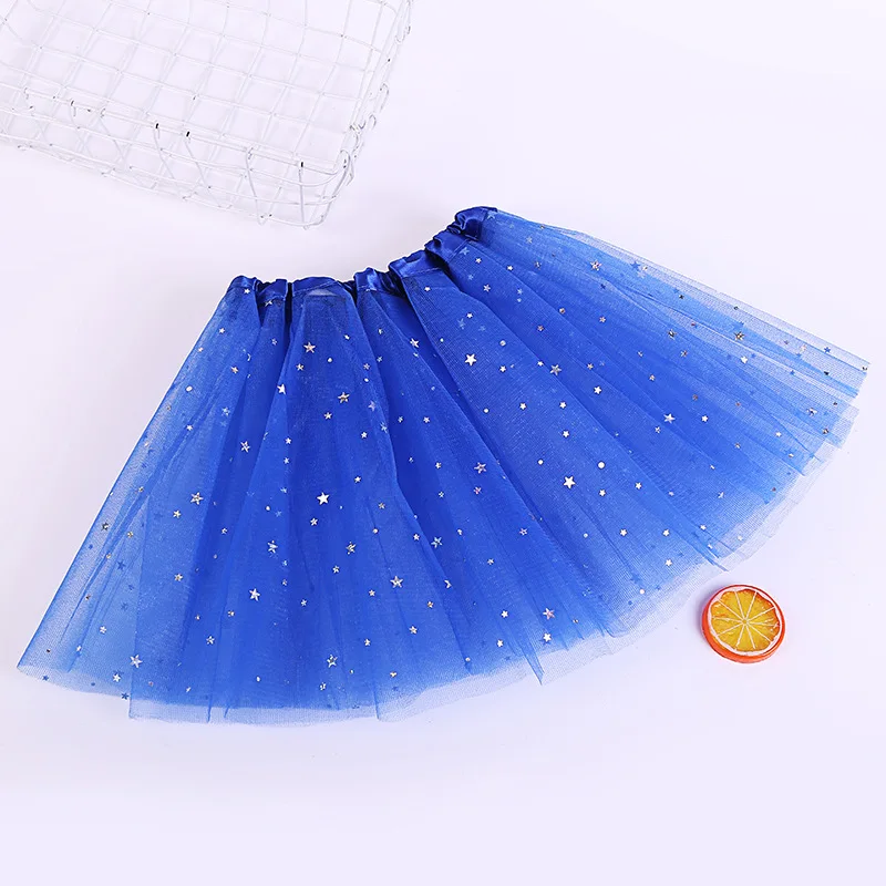 2-8T Children's Fluffy Short Skirt New Candy Color Tutu Skirts Star Glitter Mesh Skirts Daily Casual Skirt Performance Costume